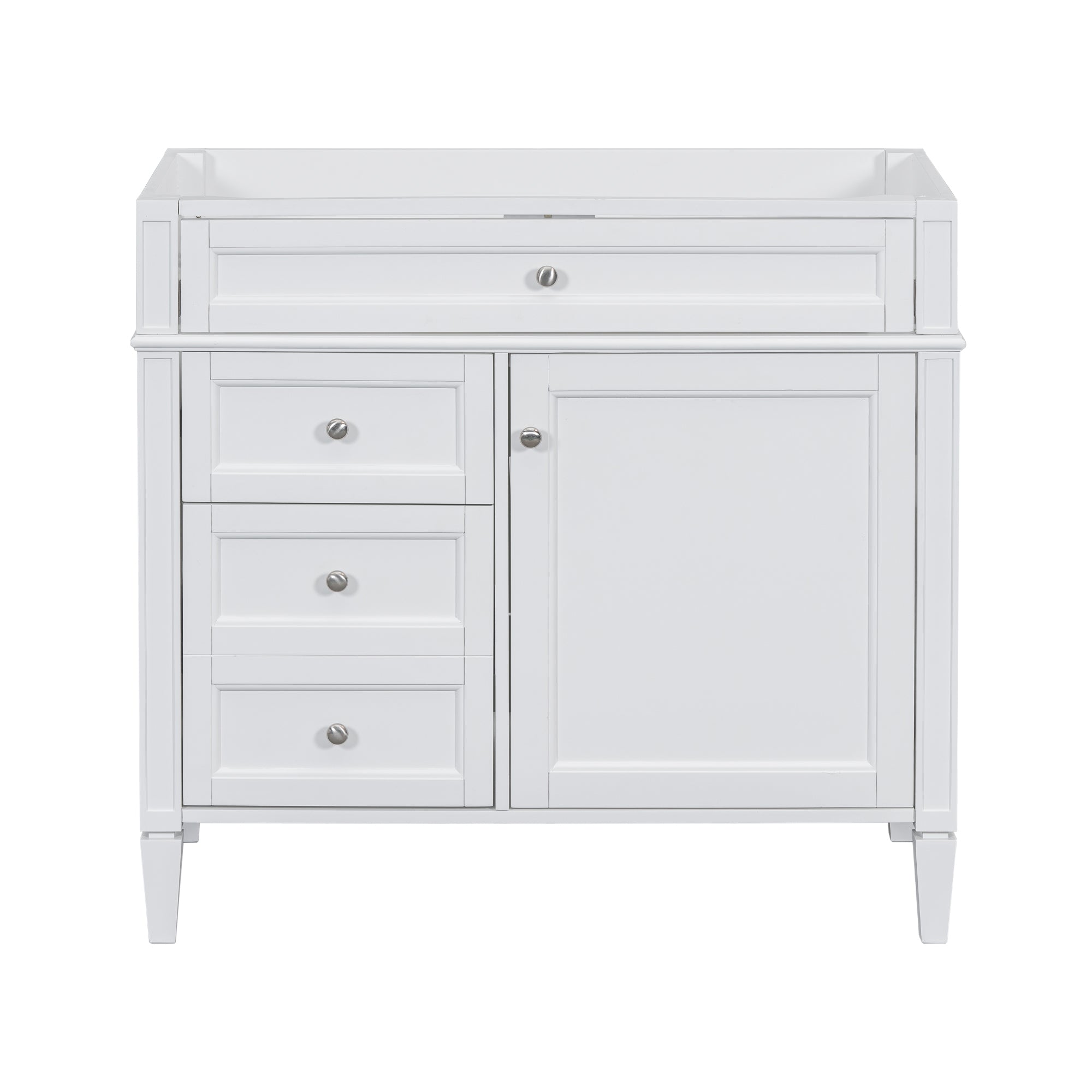 VanityFus 36-in White Bathroom Vanity Undermount 1 Soft Close Door 3 Drawers without Top Adjustable Shelves